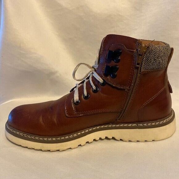 STEVE MADDEN Mens 7 Delwar Lace Up Brown Leather Ankle Boots Cognac Booties - Picture 1 of 7